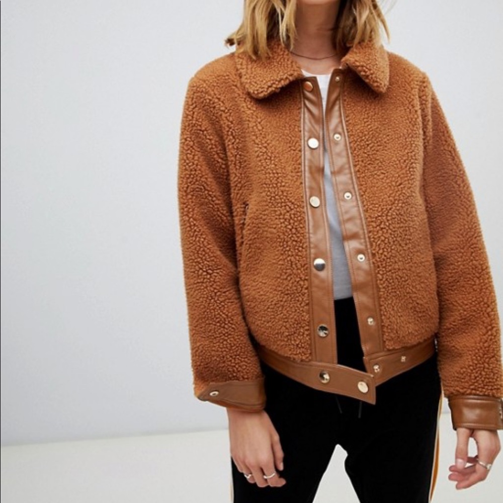 Pieces teddy sherpa leather jacket coat